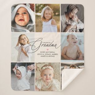 Personalized Handwritten Love You Grandma 8-Photo Sherpa Blanket