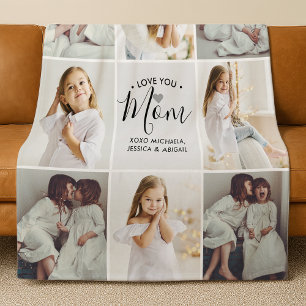 Personalized Handwritten Love You Mom 8-Photo Fleece Blanket
