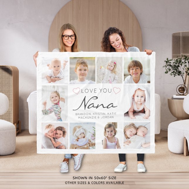 Personalized Handwritten Love You Nana 10 Photo Fleece Blanket (Creator Uploaded)