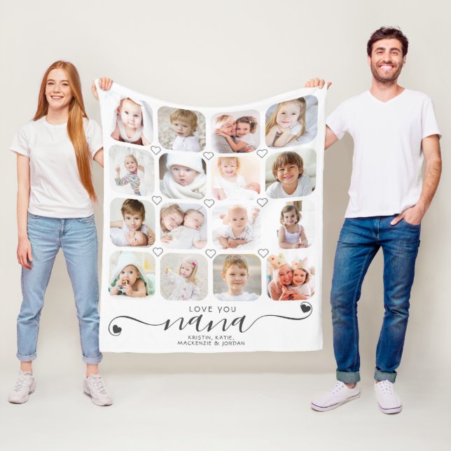 Personalized Handwritten Love You Nana 16 Photo Fleece Blanket (In Situ)