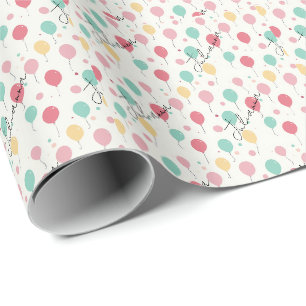 Personalized Handwritten Name Birthday Balloon Wrapping Paper