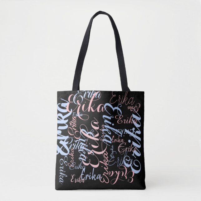 personalized handwritten names on black tote bag (Front)