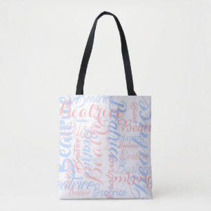 personalized handwritten names, typography tote bag