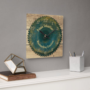 Personalized Handyman Woodworking Rustic Saw Blade Square Wall Clock