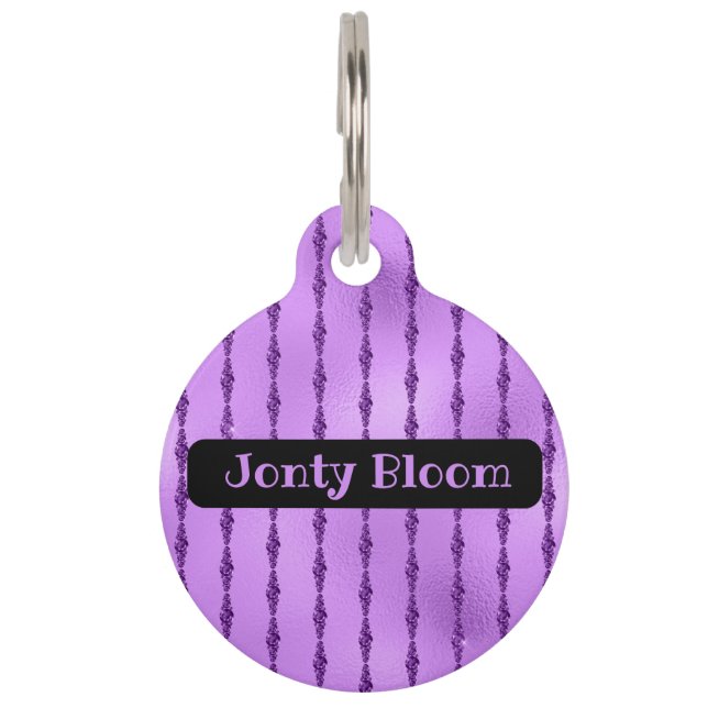 Personalized Hanging Beads Amethyst Purple Pet Tag (Front)