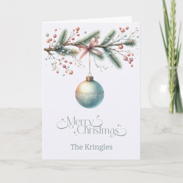 Personalized Hanging Ornament Christmas Card (Front)