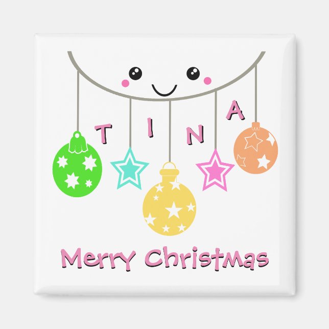 Personalized Hanging Ornaments Merry Christmas Magnet (Front)