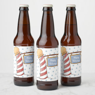 Personalized Hanging Sign Striped Pole Holiday    Beer Bottle Label
