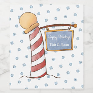 Personalized Hanging Sign Striped Pole Holiday     Wine Label