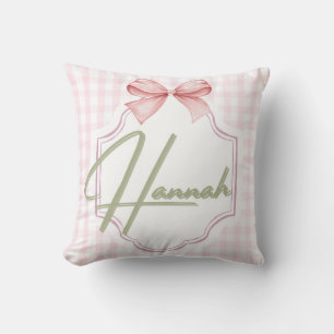 Personalized Hannah Baby Girl Nursery Bow&Gingham Throw Pillow
