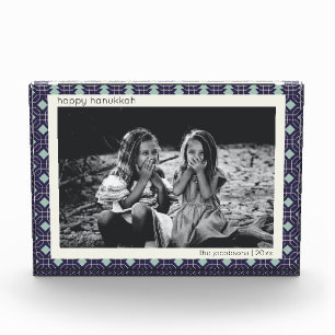 Personalized Hanukkah Decor Blue Retro Geometric Photo Block