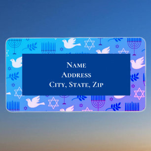 Personalized Hanukkah Menorah Doves & Stars Label