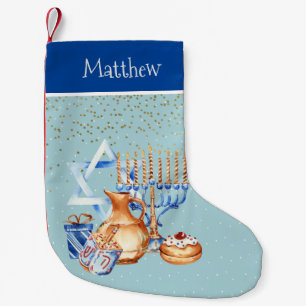 Personalized Hanukkah Menorah Watercolor Small Christmas Stocking