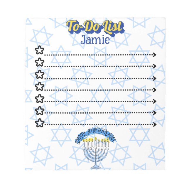 Personalized Hanukkah Notepad To-Do List (Front)