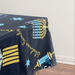 Personalized Hanukkah Party Menorah Dreidel Tablecloth<br><div class="desc">Set a festive Hanukkah Table & delight your lucky recipient with a tablecloth designed just for Chanukah! Our Hanukkah Personalized Menorah Dreidel Custom Tablecloth includes menorahs, dreidels, jugs of olive oil, jelly doughnuts, and more. Personalize with your family name or message to make this Chanukah gift your own. Need help...</div>