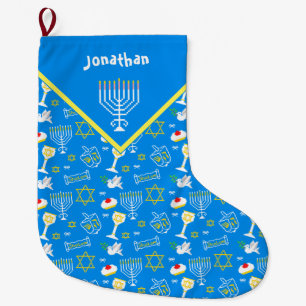 Personalized Hanukkah Pattern Large Christmas Stocking