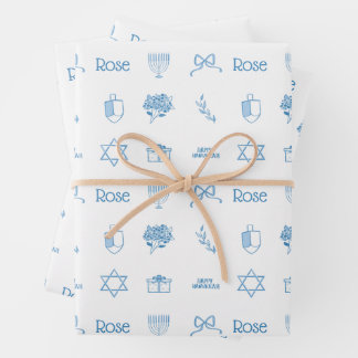Personalized Hanukkah Preppy Sweet Wrapping Paper Sheet
