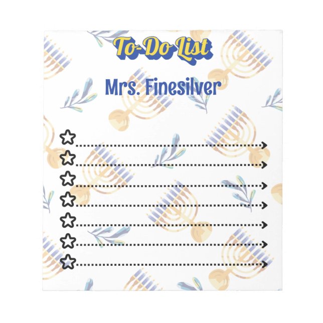 Personalized Hanukkah to-do list  Notepad (Front)