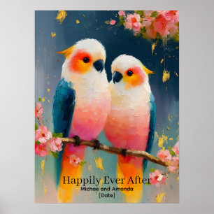 Personalized "Happily Ever After" Parrot Couple Poster