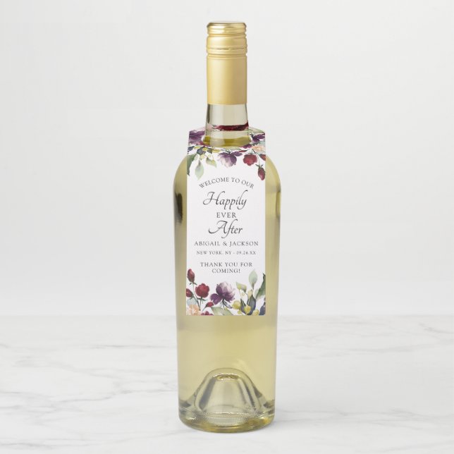 Personalized Happily Ever After Wine Champagne Bottle Tag (On Bottle)