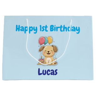 Personalized Happy 1st Birthday Gift Wrap, Puppy, Large Gift Bag