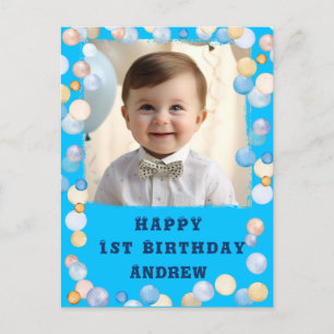 Personalized Happy 1st Birthday With Photo Postcard