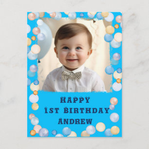 Personalized Happy 1st Birthday With Photo Postcard