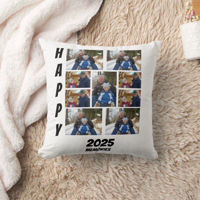 Personalized Happy 2025 memories Photo Collage Throw Pillow (Blanket)