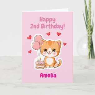 Personalized Happy 2nd Birthday Girl, Cute Kitten Card