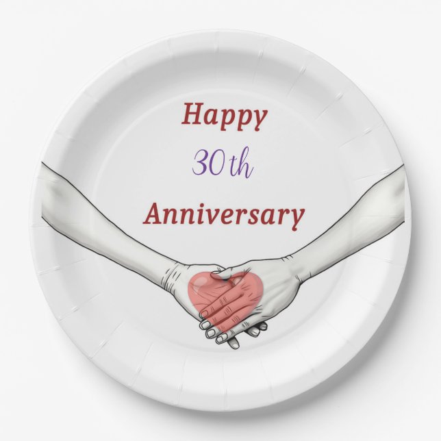 Personalized Happy 30th Anniversary Paper Plate (Front)