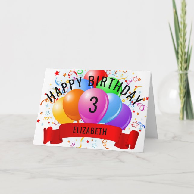 Personalized Happy 3rd Birthday  Card (Front)