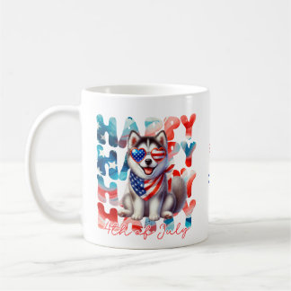 Personalized Happy 4th of July Husky Dog Coffee Mug