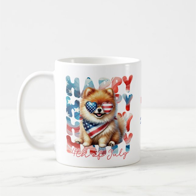Personalized Happy 4th of July Pomeranian  Coffee Mug (Left)