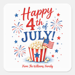 Personalized Happy 4th of July Square Sticker