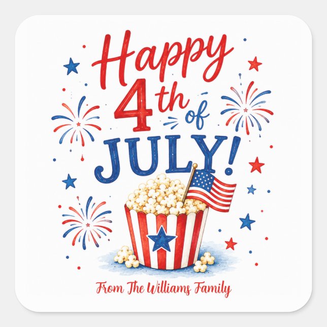Personalized Happy 4th of July Square Sticker (Front)