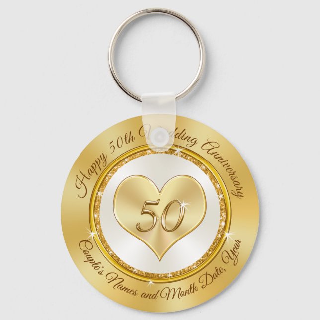 Personalized Happy 50th Anniversary Favors Cheap Keychain (Front)