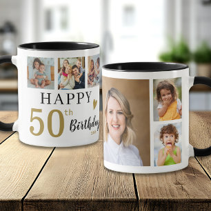 Personalized Happy 50th Birthday 6 Photo Collage Mug