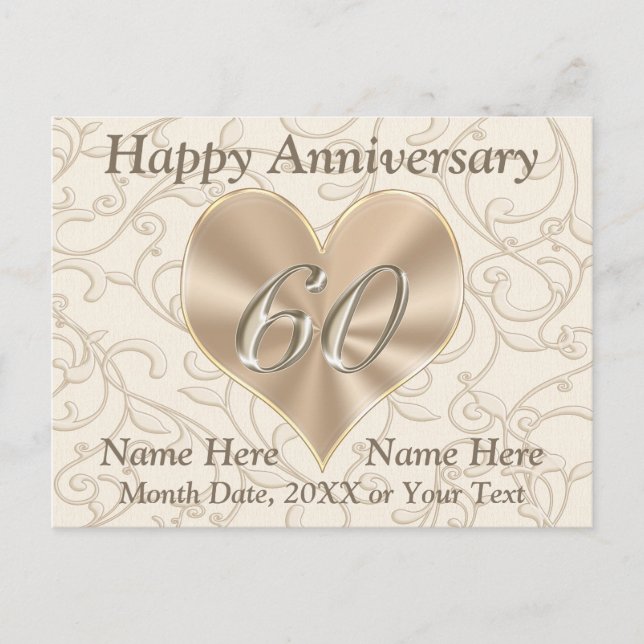 Personalized Happy 60th Anniversary Post Cards (Front)