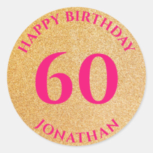 Personalized Happy 60th Birthday Gold Glitter Classic Round Sticker