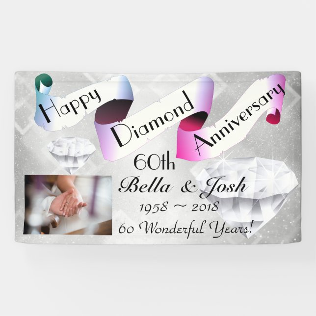 Personalized Happy 60th Wedding Anniversary Banner (Horizontal)