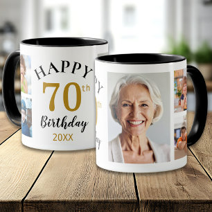 Personalized Happy 70th Birthday 5 Photo Collage Mug