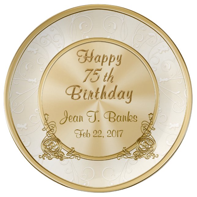 Personalized Happy 75th Birthday Porcelain Plate (Front)