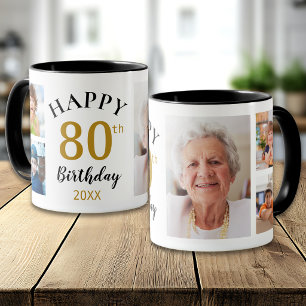 Personalized Happy 80th Birthday 5 Photo Collage Mug