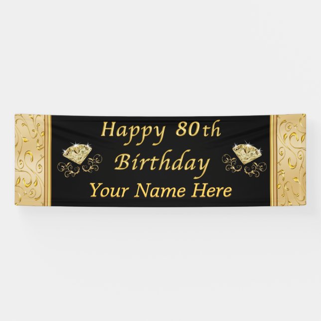 Personalized Happy 80th Birthday Banner (Horizontal)