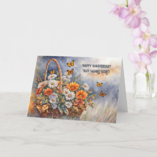 Personalized Happy Anniversary Basket of Flowers Card