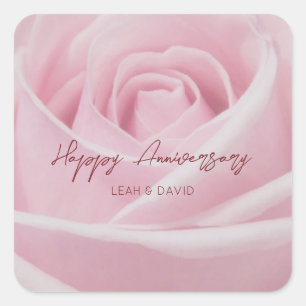 Personalized happy anniversary pink rose square sticker