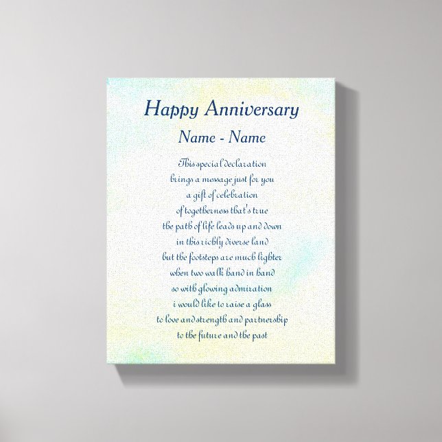 Personalized Happy Anniversary Poem Art Canvas Print (Front)