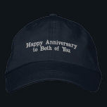 Personalized Happy Anniversary to Both of You Hat<br><div class="desc">This navy cotton cap features the heartfelt message "Happy anniversary to both of you, " making it a thoughtful gift for couples celebrating their special day. The text is beautifully embroidered for a premium look and feel. The cap is designed for comfort with an adjustable strap, ensuring a perfect fit...</div>