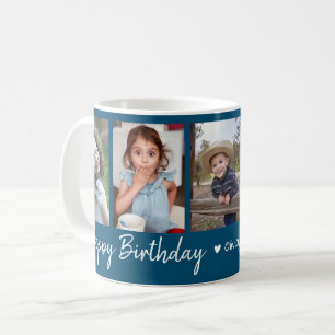 Personalized Happy Birthday 5 Photo Collage Blue Coffee Mug