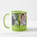 Personalized Happy Birthday 5 Photo Collage Blue   Mug<br><div class="desc">Unique keepsake mug gift for grandparents birthday with happy birthday typography and 5 photos of grandchildren with their names.</div>